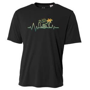 Heartbeat Surf Surfing Palm Trees Beach Island Summer Sunset Cooling Performance Crew T-Shirt