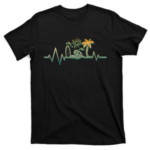 Heartbeat Surf Surfing Palm Trees Beach Island Summer Sunset T-Shirt