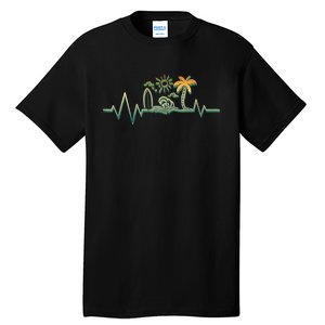 Heartbeat Surf Surfing Palm Trees Beach Island Summer Sunset Tall T-Shirt