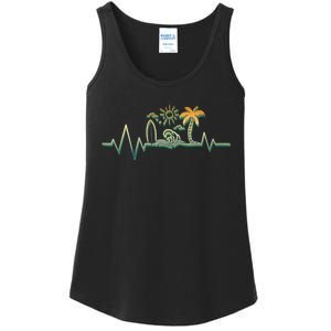 Heartbeat Surf Surfing Palm Trees Beach Island Summer Sunset Ladies Essential Tank