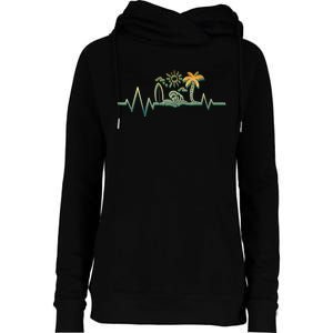 Heartbeat Surf Surfing Palm Trees Beach Island Summer Sunset Womens Funnel Neck Pullover Hood