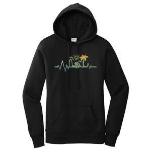 Heartbeat Surf Surfing Palm Trees Beach Island Summer Sunset Women's Pullover Hoodie