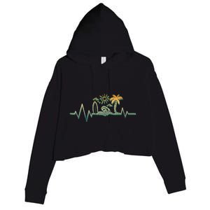 Heartbeat Surf Surfing Palm Trees Beach Island Summer Sunset Crop Fleece Hoodie