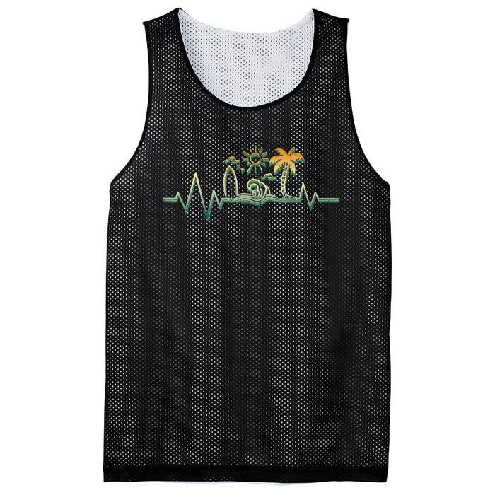 Heartbeat Surf Surfing Palm Trees Beach Island Summer Sunset Mesh Reversible Basketball Jersey Tank