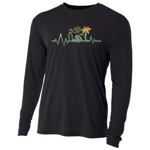 Heartbeat Surf Surfing Palm Trees Beach Island Summer Sunset Cooling Performance Long Sleeve Crew