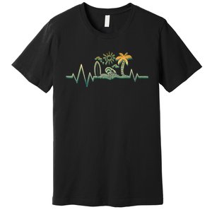 Heartbeat Surf Surfing Palm Trees Beach Island Summer Sunset Premium T-Shirt