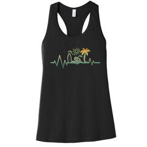 Heartbeat Surf Surfing Palm Trees Beach Island Summer Sunset Women's Racerback Tank