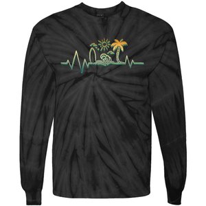 Heartbeat Surf Surfing Palm Trees Beach Island Summer Sunset Tie-Dye Long Sleeve Shirt