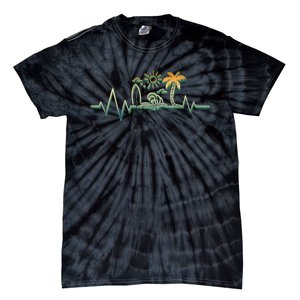 Heartbeat Surf Surfing Palm Trees Beach Island Summer Sunset Tie-Dye T-Shirt