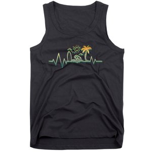 Heartbeat Surf Surfing Palm Trees Beach Island Summer Sunset Tank Top