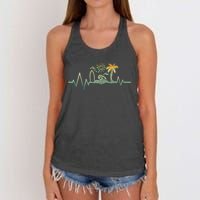 Heartbeat Surf Surfing Palm Trees Beach Island Summer Sunset Women's Knotted Racerback Tank