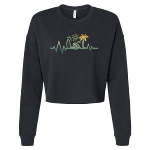 Heartbeat Surf Surfing Palm Trees Beach Island Summer Sunset Cropped Pullover Crew