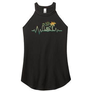 Heartbeat Surf Surfing Palm Trees Beach Island Summer Sunset Women's Perfect Tri Rocker Tank