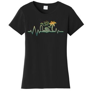 Heartbeat Surf Surfing Palm Trees Beach Island Summer Sunset Women's T-Shirt