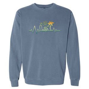 Heartbeat Surf Surfing Palm Trees Beach Island Summer Sunset Garment-Dyed Sweatshirt