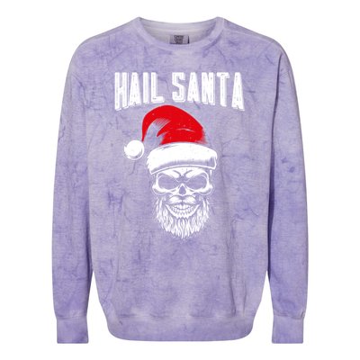 Hail Santa Skull Santa Hat Retro Heavy Metal Christmas Gift Colorblast Crewneck Sweatshirt