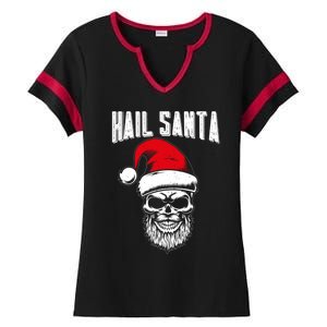 Hail Santa Skull Santa Hat Retro Heavy Metal Christmas Gift Ladies Halftime Notch Neck Tee