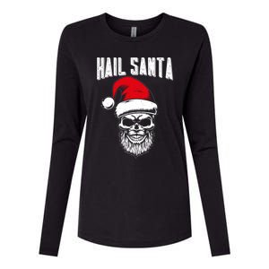 Hail Santa Skull Santa Hat Retro Heavy Metal Christmas Gift Womens Cotton Relaxed Long Sleeve T-Shirt