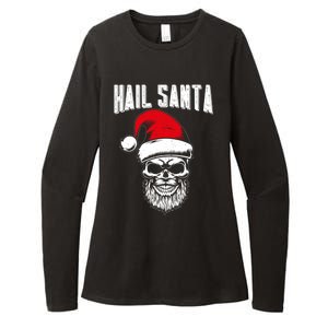 Hail Santa Skull Santa Hat Retro Heavy Metal Christmas Gift Womens CVC Long Sleeve Shirt