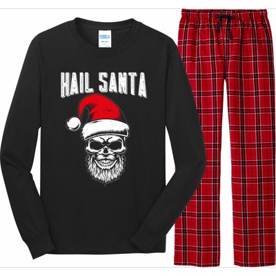 Hail Santa Skull Santa Hat Retro Heavy Metal Christmas Gift Long Sleeve Pajama Set