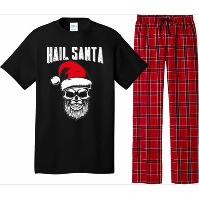 Hail Santa Skull Santa Hat Retro Heavy Metal Christmas Gift Pajama Set