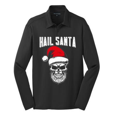 Hail Santa Skull Santa Hat Retro Heavy Metal Christmas Gift Silk Touch Performance Long Sleeve Polo