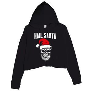 Hail Santa Skull Santa Hat Retro Heavy Metal Christmas Gift Crop Fleece Hoodie