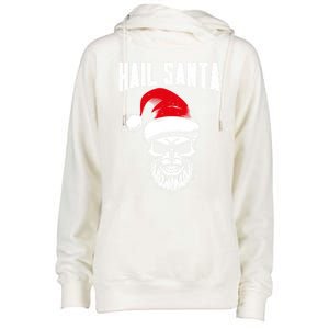 Hail Santa Skull Santa Hat Retro Heavy Metal Christmas Gift Womens Funnel Neck Pullover Hood