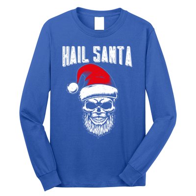 Hail Santa Skull Santa Hat Retro Heavy Metal Christmas Gift Long Sleeve Shirt