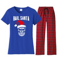 Hail Santa Skull Santa Hat Retro Heavy Metal Christmas Gift Women's Flannel Pajama Set