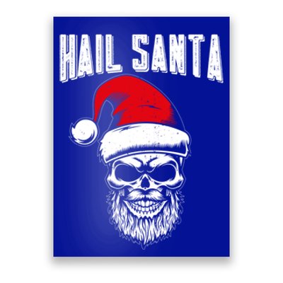 Hail Santa Skull Santa Hat Retro Heavy Metal Christmas Gift Poster