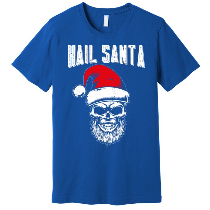 Hail Santa Skull Santa Hat Retro Heavy Metal Christmas Gift Premium T-Shirt