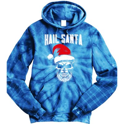 Hail Santa Skull Santa Hat Retro Heavy Metal Christmas Gift Tie Dye Hoodie