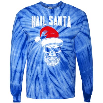 Hail Santa Skull Santa Hat Retro Heavy Metal Christmas Gift Tie-Dye Long Sleeve Shirt