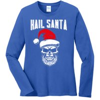 Hail Santa Skull Santa Hat Retro Heavy Metal Christmas Gift Ladies Long Sleeve Shirt