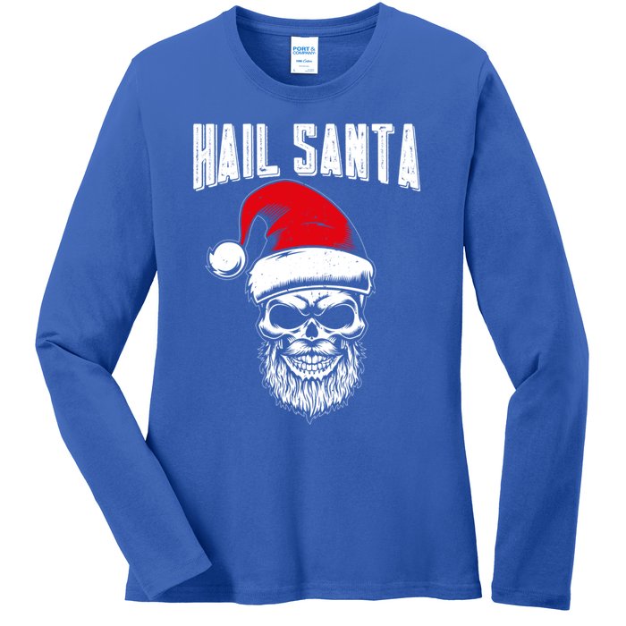 Hail Santa Skull Santa Hat Retro Heavy Metal Christmas Gift Ladies Long Sleeve Shirt