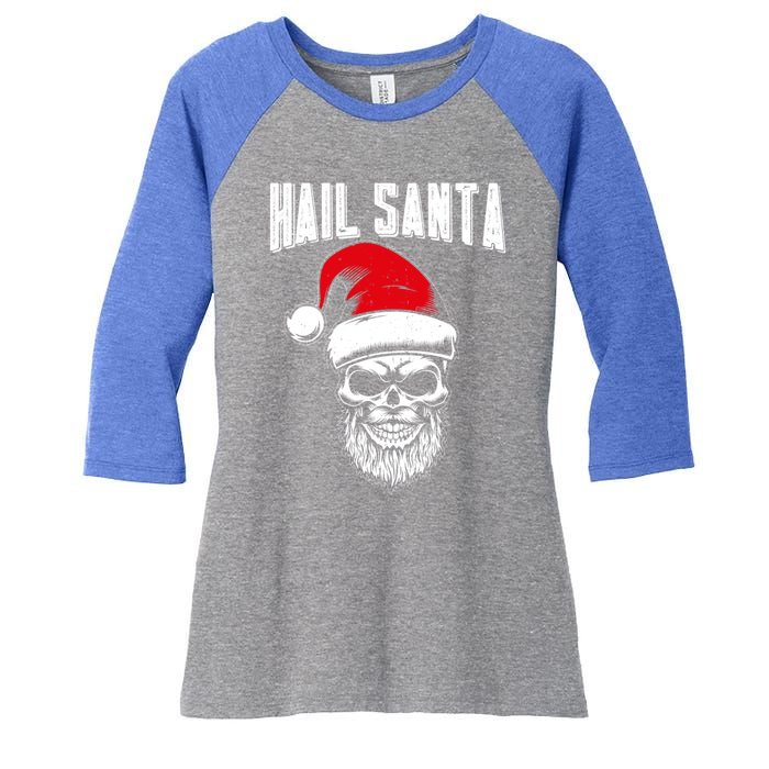 Hail Santa Skull Santa Hat Retro Heavy Metal Christmas Gift Women's Tri-Blend 3/4-Sleeve Raglan Shirt