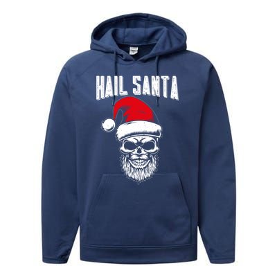 Hail Santa Skull Santa Hat Retro Heavy Metal Christmas Gift Performance Fleece Hoodie