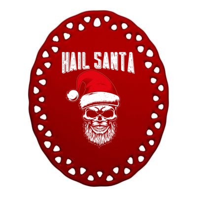 Hail Santa Skull Santa Hat Retro Heavy Metal Christmas Gift Ceramic Oval Ornament