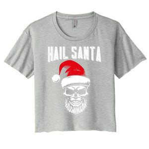 Hail Santa Skull Santa Hat Retro Heavy Metal Christmas Gift Women's Crop Top Tee