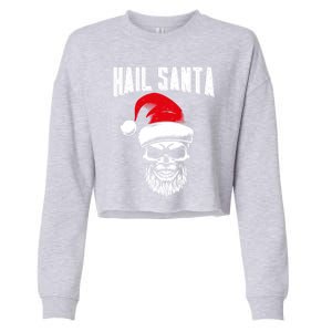 Hail Santa Skull Santa Hat Retro Heavy Metal Christmas Gift Cropped Pullover Crew