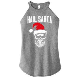 Hail Santa Skull Santa Hat Retro Heavy Metal Christmas Gift Women's Perfect Tri Rocker Tank