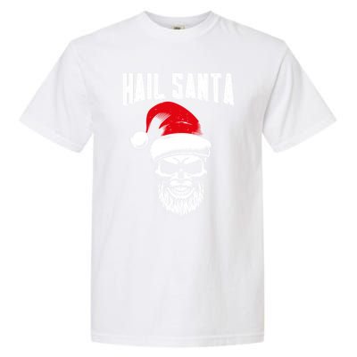 Hail Santa Skull Santa Hat Retro Heavy Metal Christmas Gift Garment-Dyed Heavyweight T-Shirt