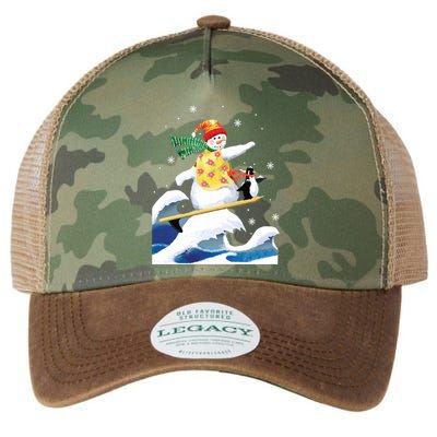 Happy Surfer Snowman Surfing Funny Christmas Xmas Long Sleeve Legacy Tie Dye Trucker Hat