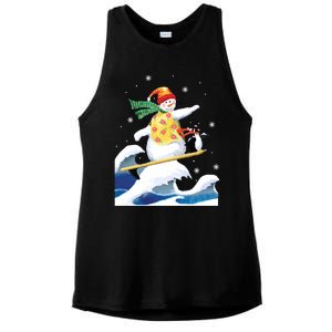 Happy Surfer Snowman Surfing Funny Christmas Xmas Long Sleeve Ladies PosiCharge Tri-Blend Wicking Tank