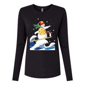 Happy Surfer Snowman Surfing Funny Christmas Xmas Long Sleeve Womens Cotton Relaxed Long Sleeve T-Shirt