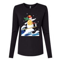 Happy Surfer Snowman Surfing Funny Christmas Xmas Long Sleeve Womens Cotton Relaxed Long Sleeve T-Shirt