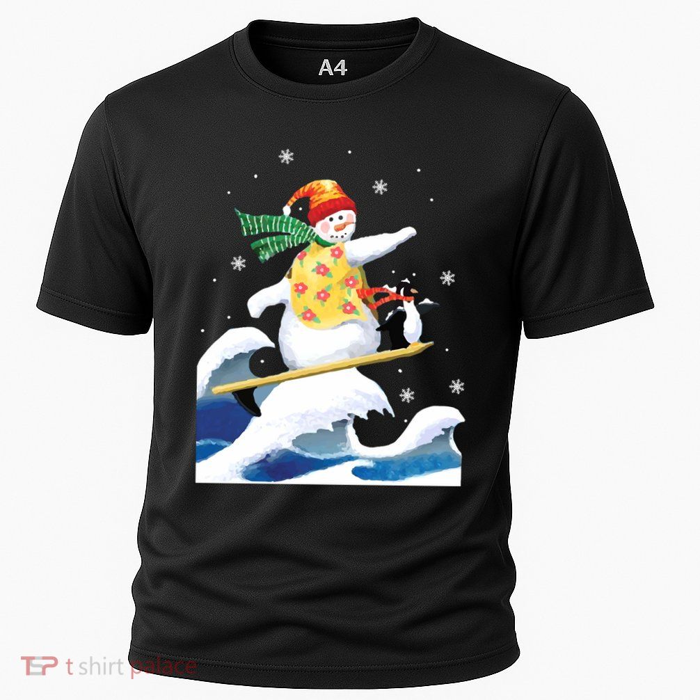 Happy Surfer Snowman Surfing Funny Christmas Xmas Long Sleeve Performance Shirt