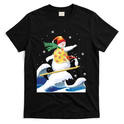 Happy Surfer Snowman Surfing Funny Christmas Xmas Long Sleeve T-Shirt