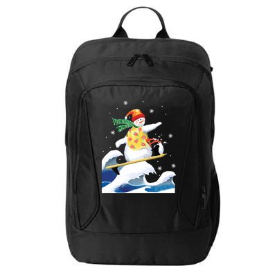 Happy Surfer Snowman Surfing Funny Christmas Xmas Long Sleeve City Backpack